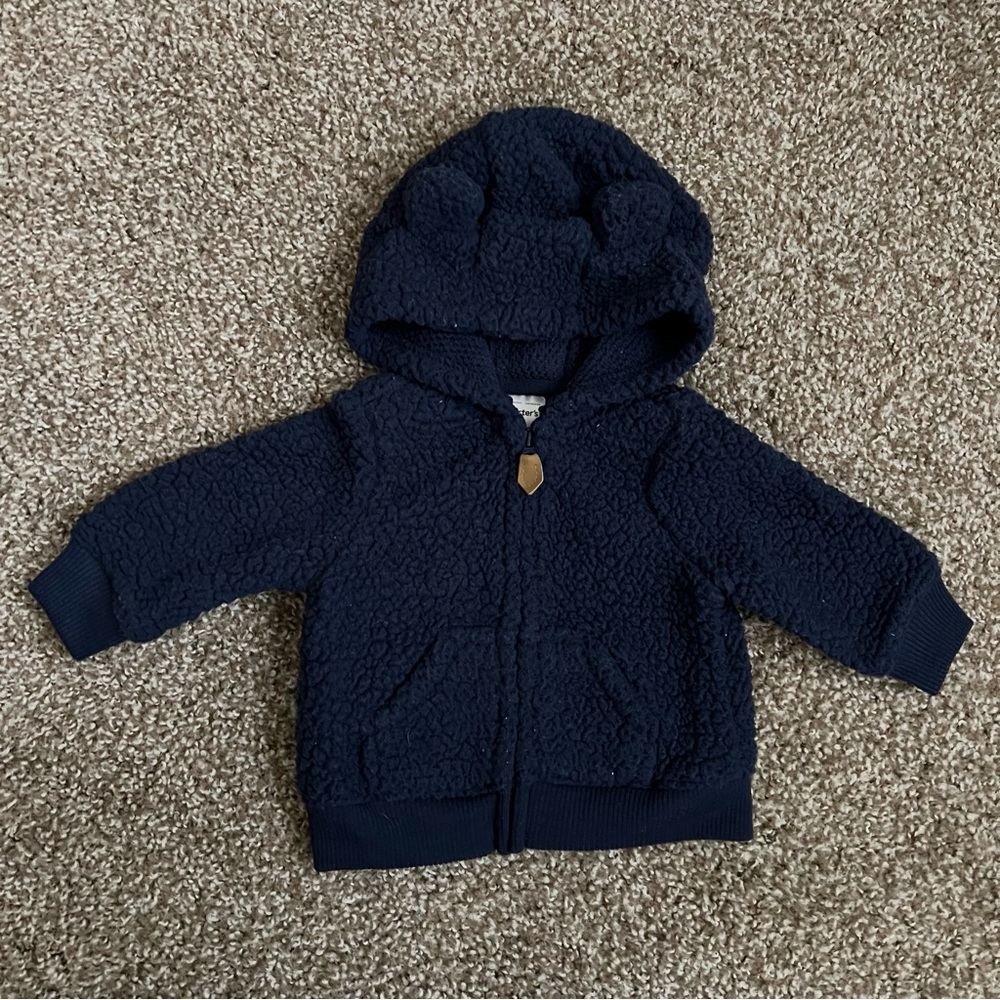 Carter’s Blue Zip Up Fuzzy Bear Ears Hoodie Size 3 Months